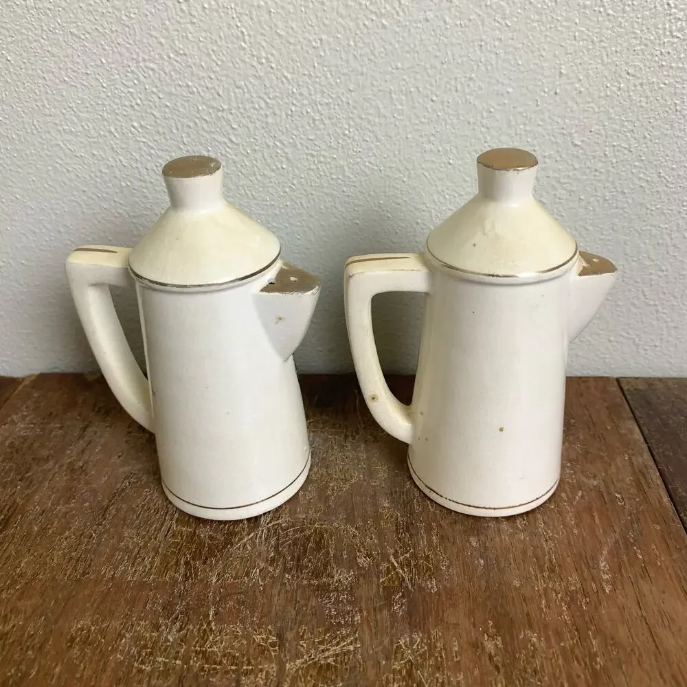 Vintage ceramic coffee pot‎ pitcher gold accent Alabama Salt & Pepper Shakers